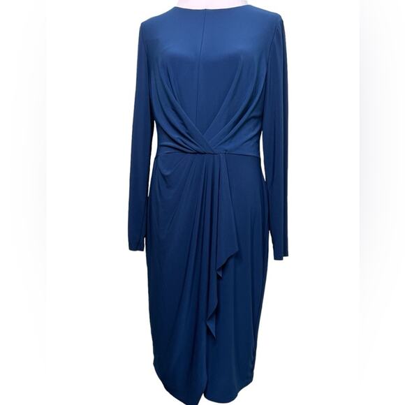 Lauren by Ralph Lauren Women's Blue Ruched Jersey Dress Size 14 - Picture 1 of 10